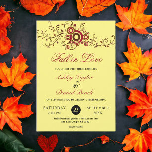 Convite Casamento Floral Amarelo de Folhagem do Ornamentad