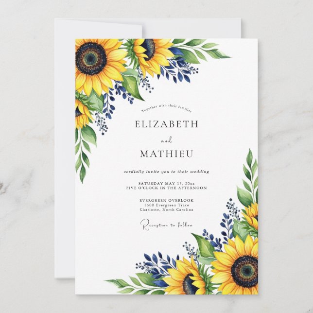 Convite Casamento Floral Amarelo de Outono (Frente)