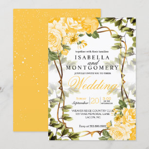 Convite Casamento floral amarelo dourado bonito