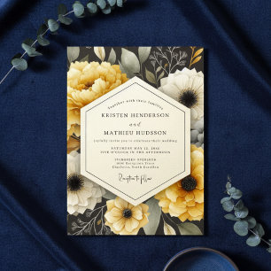 Convite Casamento Floral Amarelo Dourado de Outono