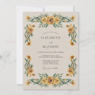 Convite Casamento Floral Amarelo Dourado de Outono