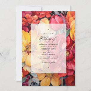 Convite Casamento Floral Amarelo Dourado e Vermelho de Bat