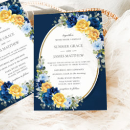 Convite Casamento Floral Amarelo e Azul Encantante