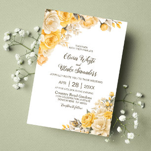 Convite Casamento Floral Amarelo Elegante