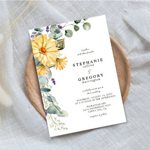 Convite Casamento Floral Amarelo Eucalyptus Watercolor