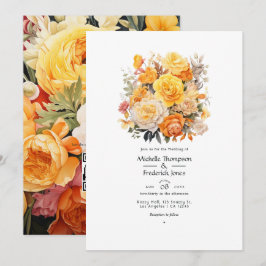 Convite Casamento Floral Amarelo, Laranja e Marfim