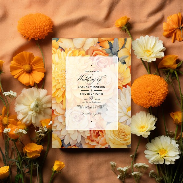 Convite Casamento Floral Amarelo, Laranja e Marfim (yellow, orange and ivory)