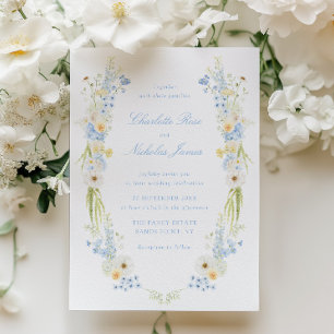 Convite Casamento Floral Amarelo Manteiga Azul Bebê