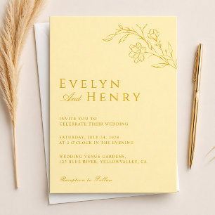 Convite Casamento Floral Amarelo Manteiga Moderno