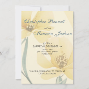 Convite Casamento Floral Amarelo Manteiga Pálido Azul Suav