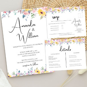 Convite Casamento Floral Amarelo Mostarda e Lavanda Modern