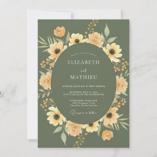 Convite Casamento Floral Amarelo Oliva em Flor