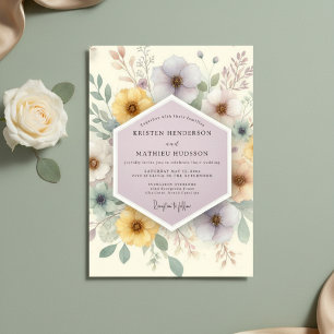 Convite Casamento Floral Amarelo Pálido