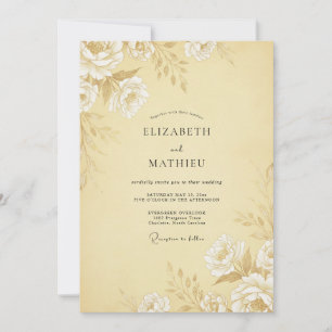 Convite Casamento Floral Amarelo Pálido Polido