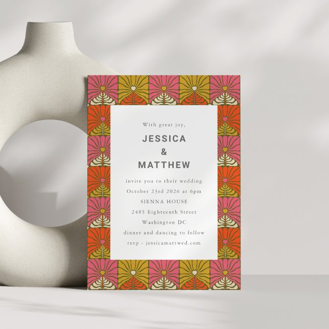 Convite Casamento Floral Amarelo-Rosa-Rosa-Rosa-Rosa-Rosa- (Criador carregado)