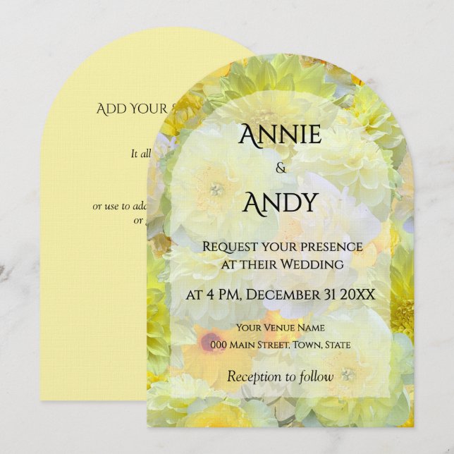 Convite Casamento Floral Amarelo Simples com Corte Arquead (Frente/Verso)