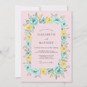 Convite Casamento Floral Amarelo Turquesa