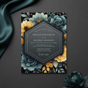Convite Casamento Floral Amarelo Turquesa