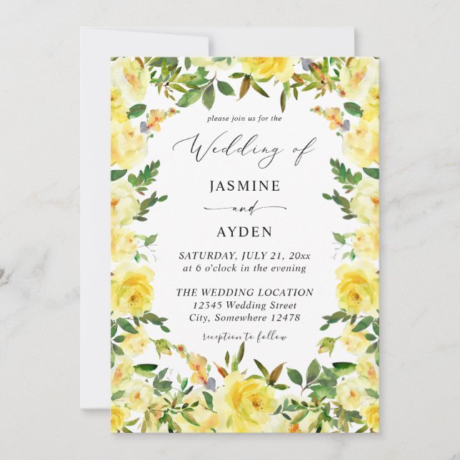 Convite Casamento Floral Amarelo V2 (Frente)
