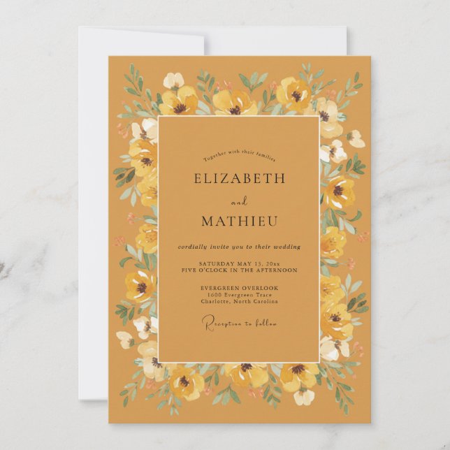 Convite Casamento Floral Âmbar Radiante (Frente)