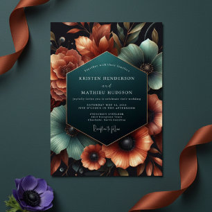 Convite Casamento Floral Âmbar Turquesa Temperamental