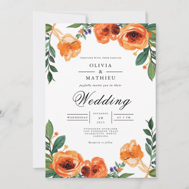 Convite Casamento Floral Amber Blossom (Frente)