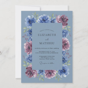 Convite Casamento Floral Ameixa Azul