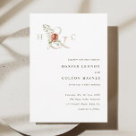 Convite Casamento Floral Ampersand Elegant Watercolor<br><div class="desc">O convite de casamento elegante apresenta uma amante adornada com flores pintadas de aquarela em branco,  verde e terracota,  com suas iniciais. Para uma personalização mais avançada deste design,  clique no BOTÃO FERRAMENTA DESIGN AZUL acima! Itens correspondentes também estão disponíveis.</div>
