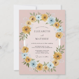 Convite Casamento Floral Animado Azul Poeirento