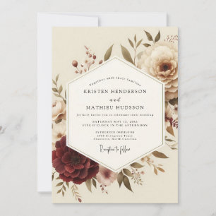 Convite Casamento Floral Antigo Borgonha