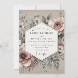 Convite Casamento Floral Antigo Rosa Empoeirado