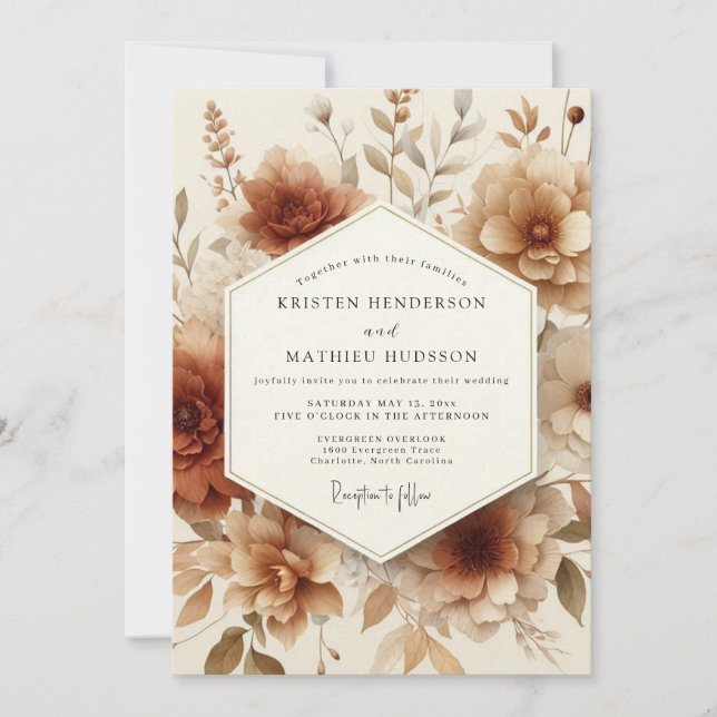 Convite Casamento Floral Antigo Sépia (Frente)