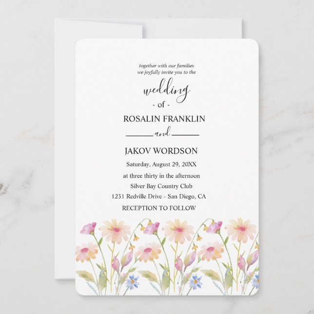 Convite casamento floral aquarela  (Frente)