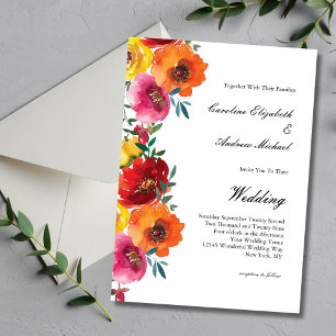 Convite Casamento Floral Aquarela Amarelo Vermelho Rosa La