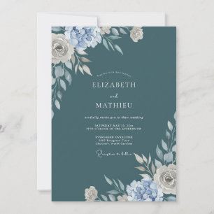 Convite Casamento Floral Aquarela Azul Turquesa