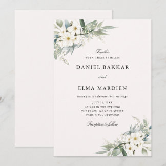 Convite Casamento Floral Aquarela Boho Folhagem Elegante