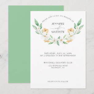 Convite Casamento Floral Aquarela Branco Verde Amarelo