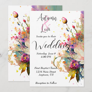 Convite Casamento floral aquarela brilhante de primavera
