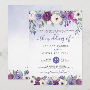 Convite Casamento Floral Aquarela com Periwinkle Fuchsia B