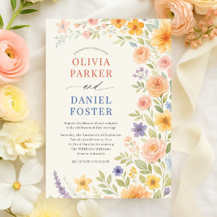 Convite Casamento Floral Aquarela de Flores Silvestres