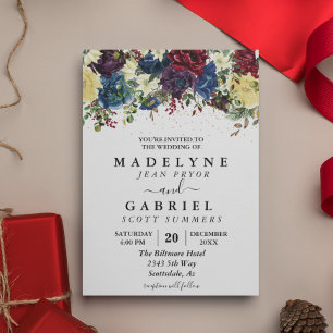 Convite Casamento Floral Aquarela de Inverno de Natal