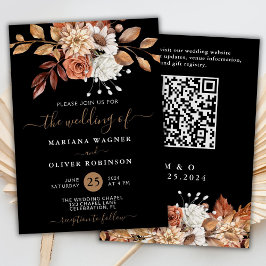Convite Casamento Floral Aquarela de Outono em Código QR P
