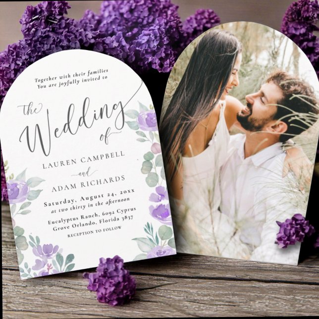 Convite Casamento Floral Aquarela Lilás Roxo Boho (Criador carregado)