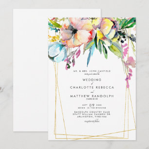 Convite Casamento Floral Aquarela Multicolor