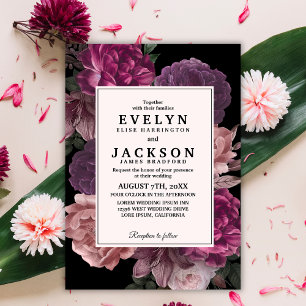Convite Casamento Floral Aquarela Preto Sombrio