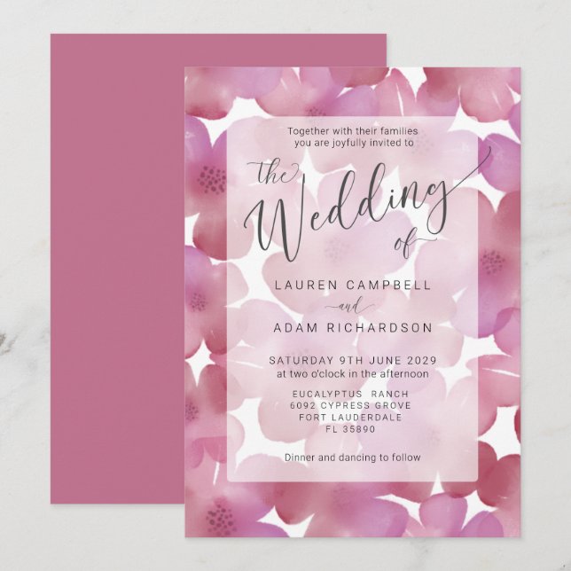 Convite Casamento Floral Aquarela Rosa Boho Blush (Frente/Verso)
