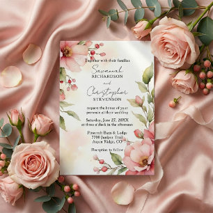 Convite Casamento Floral Aquarela Rosa Romântico