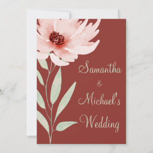 Convite Casamento Floral Aquarela Rosa Vermelho Elegante 