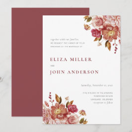 Convite Casamento Floral Aquarela Rústico Moderno Marsala