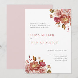Convite Casamento Floral Aquarela Rústico Moderno Rosa